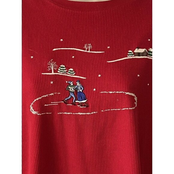 VTG Links Christmas‎ Shirt Women M Red Y2K 90s Cottagecore Holiday Wintercore - Picture 3 of 11